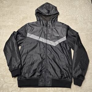 Billabong - Mens Small Hooded Fleece Lined Outdoor Full Zip Logo Black Jacket